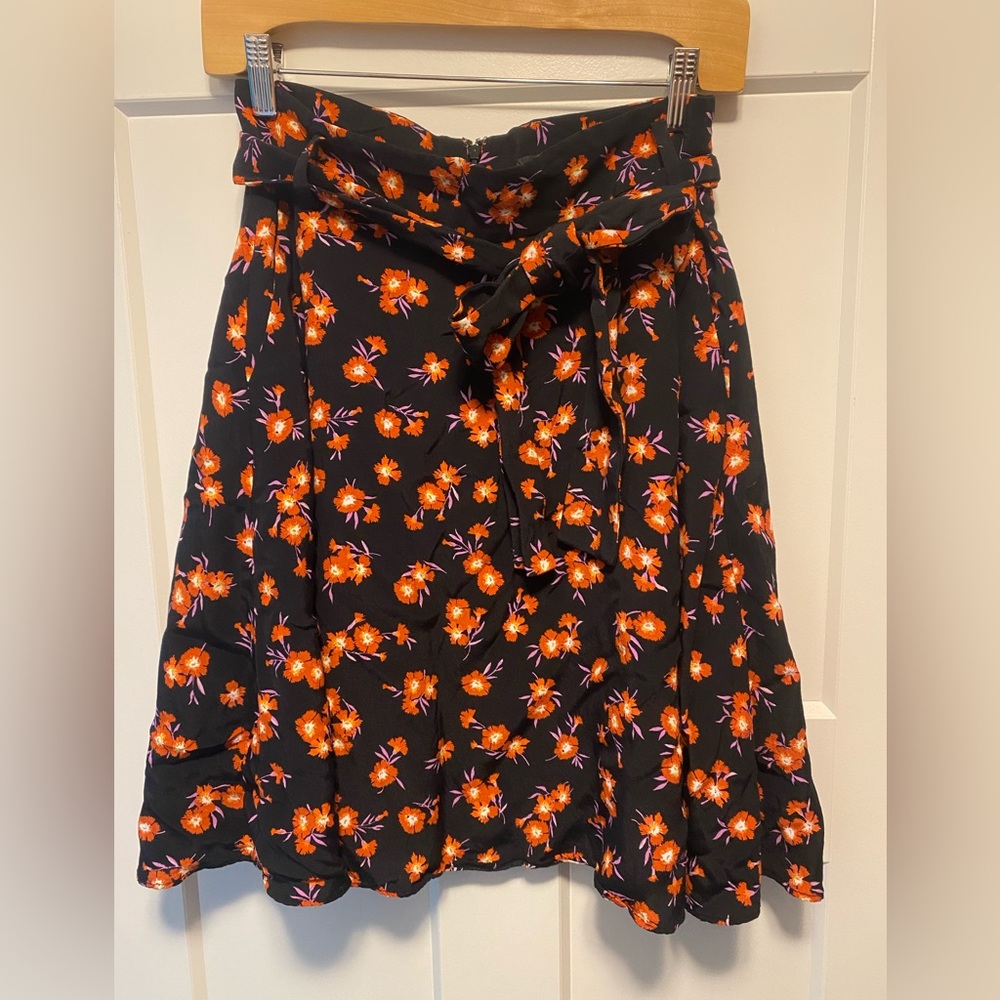 Loft black floral mini skirt; size 4
